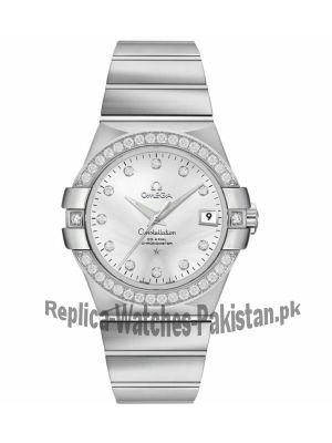 Omega Constellation Mens Chronometer Silver Diamond Watch Price in Pakistan