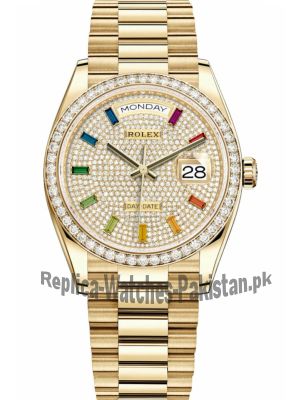 Rolex Day-Date Yellow Gold 128348RBR Pave Rainbow Diamond Dial Watch Price in Pakistan