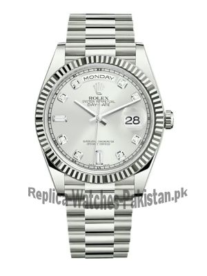 Rolex Day Date Silver Diamond Dial Watch Price in Pakistan