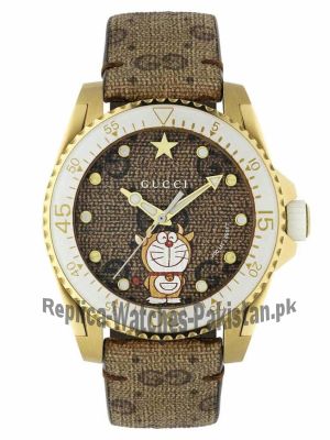 Gucci Dive Doraemon Brown Dial Brown Leather Strap Watch  Price in Pakistan