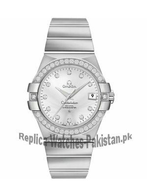 Omega Constellation Mens Chronometer Silver Diamond Watch Price in Pakistan