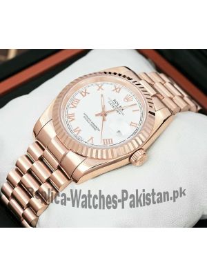 Rolex Date-Just White Dial Rose Gold Watch Price in Pakistan
